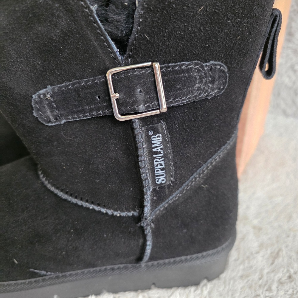 SuperLamb Argali Black Suede Sheepskin Lined Winter Boots Women 10 Narrow‎ NEW - Picture 2 of 7